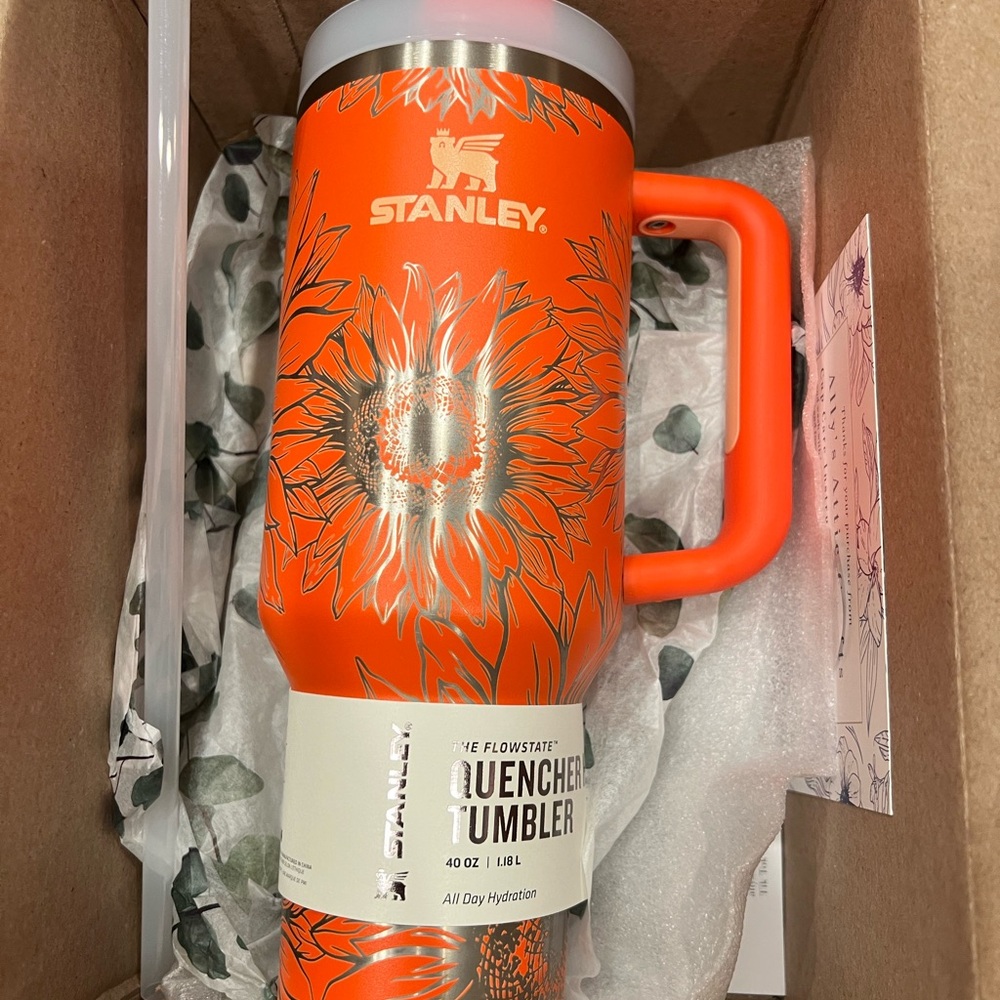 Stanley Vibrant Orange Engraved Sunflower Tumbler 40oz